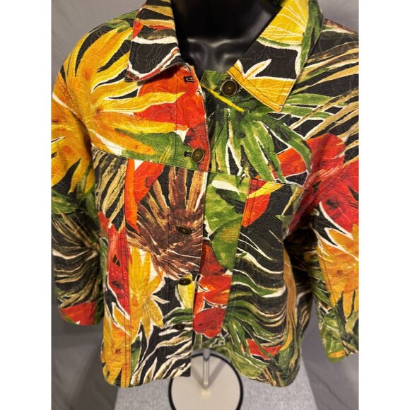 Chico's Tropical Print Basic Jacket Womens 2 XL 14/16 Button Blazer Resortwear - Picture 2 of 4